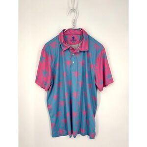 Chubbies Polo Shirt Mens Large Pink Blue Palm Trees Performance Electric Slide